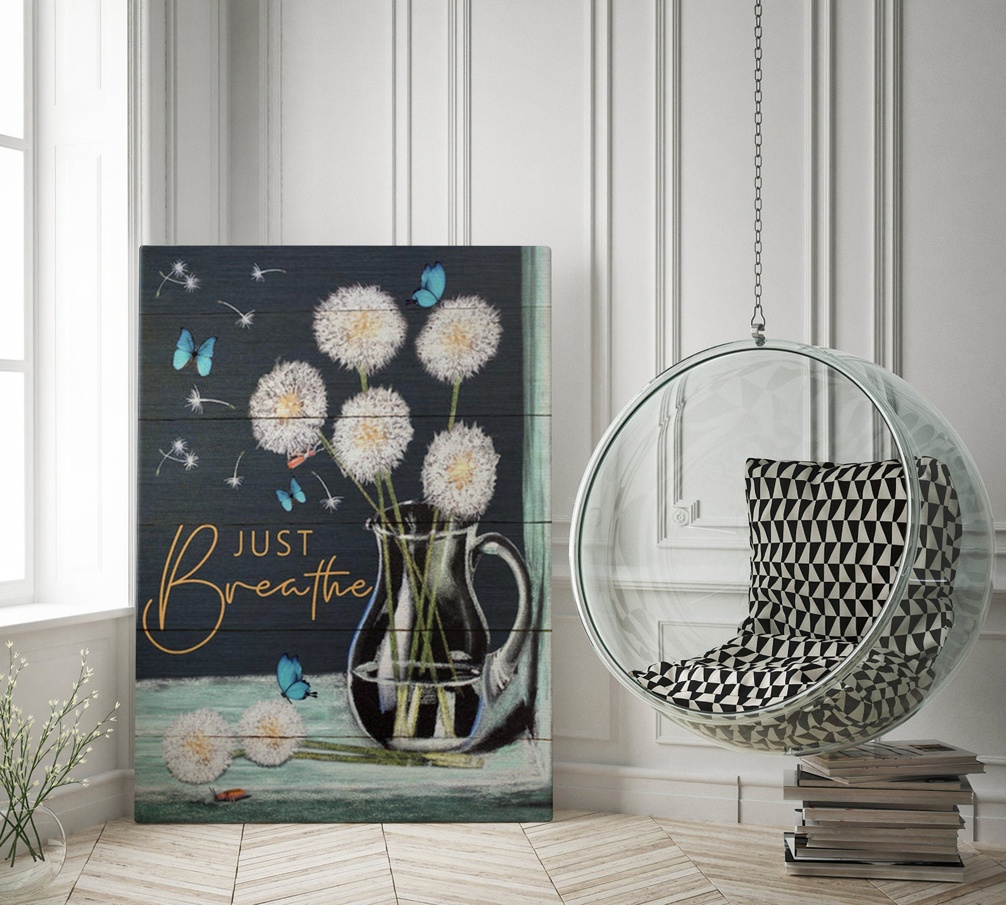 Dandelion Just Breathe Motivation Canvas Farmhouse Sign Home Room Decor Birthday Wedding Housewarming Christmas Gift Ready To Hang