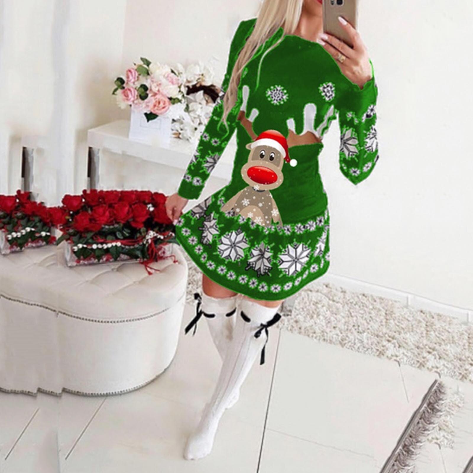 Womens Christmas Dresses 2021 New Sweatshirt For Women Casual Round Neck Fashion Elk Printed Tops Female Long Sleeve Pullover alx