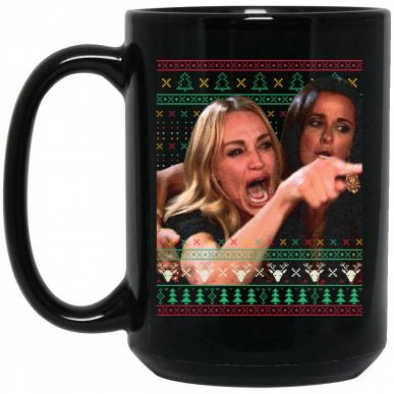 Woman Yelling At A Cat Ugly Christmas Sweater Funny Couple  Mug