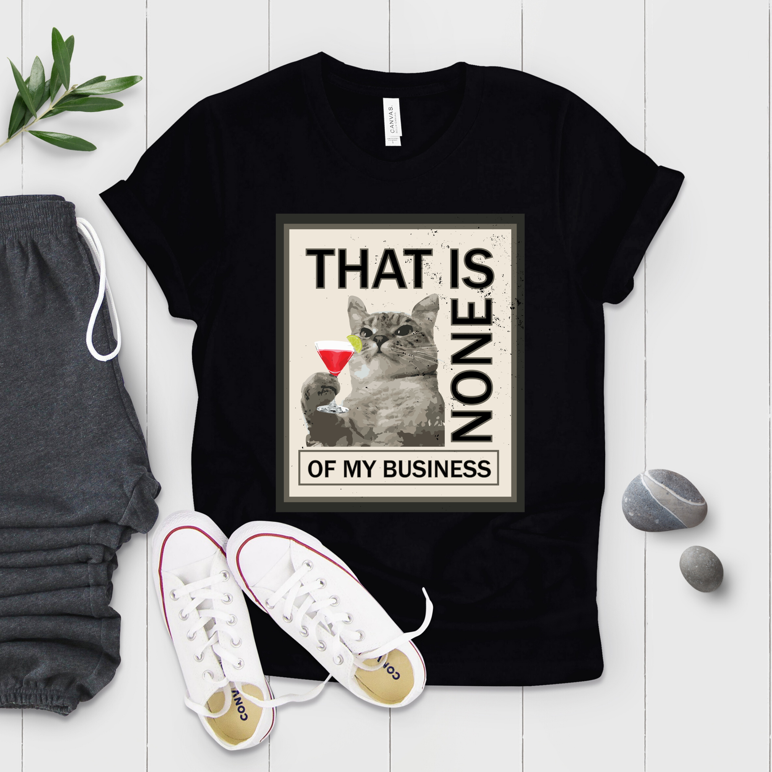 That Is None Of My Business Awesome Cat Drinking Tea Wine Shirt