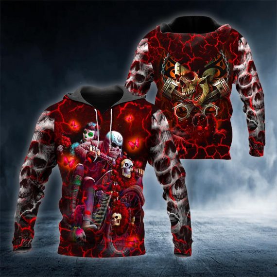 Couple Biker Skull 3D All Over Printed Us Unisex Size Hoodie