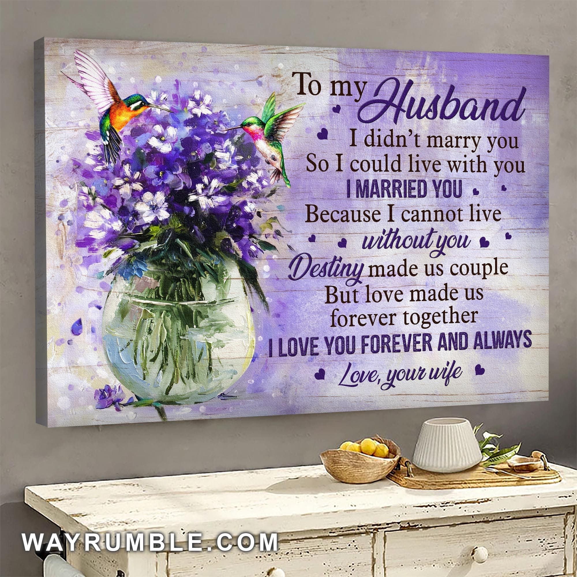 To My Husband Destiny Made Us Couple But Love Made Us Forever Together – Hummingbird Violet Painting Landscape Canvas Prints Wall Art Gift For Family, Wall Art Decor, Canvas Print, Home Decor