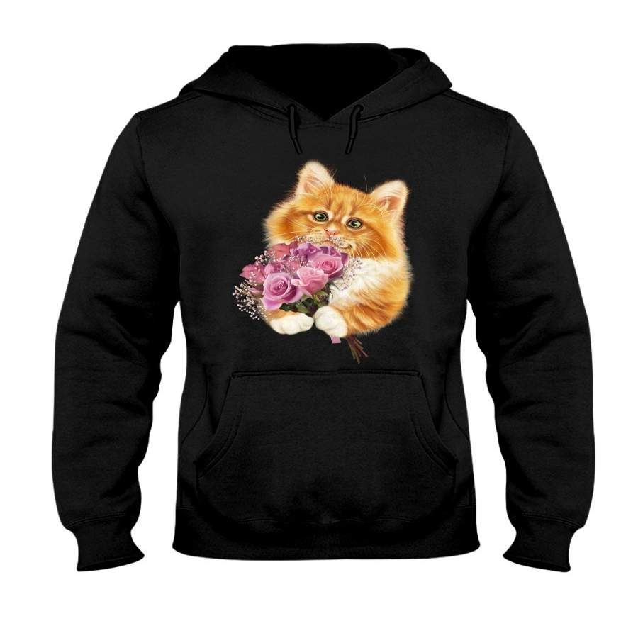 Cute Kitten With Roses T-Shirt Hoodie