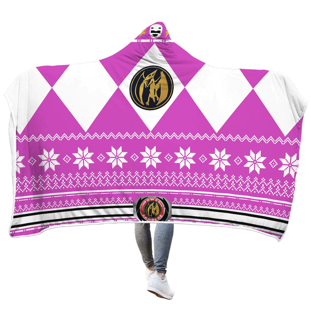 Casespring 3D Pink Power Ranger Christmas Custom Hooded Blanket