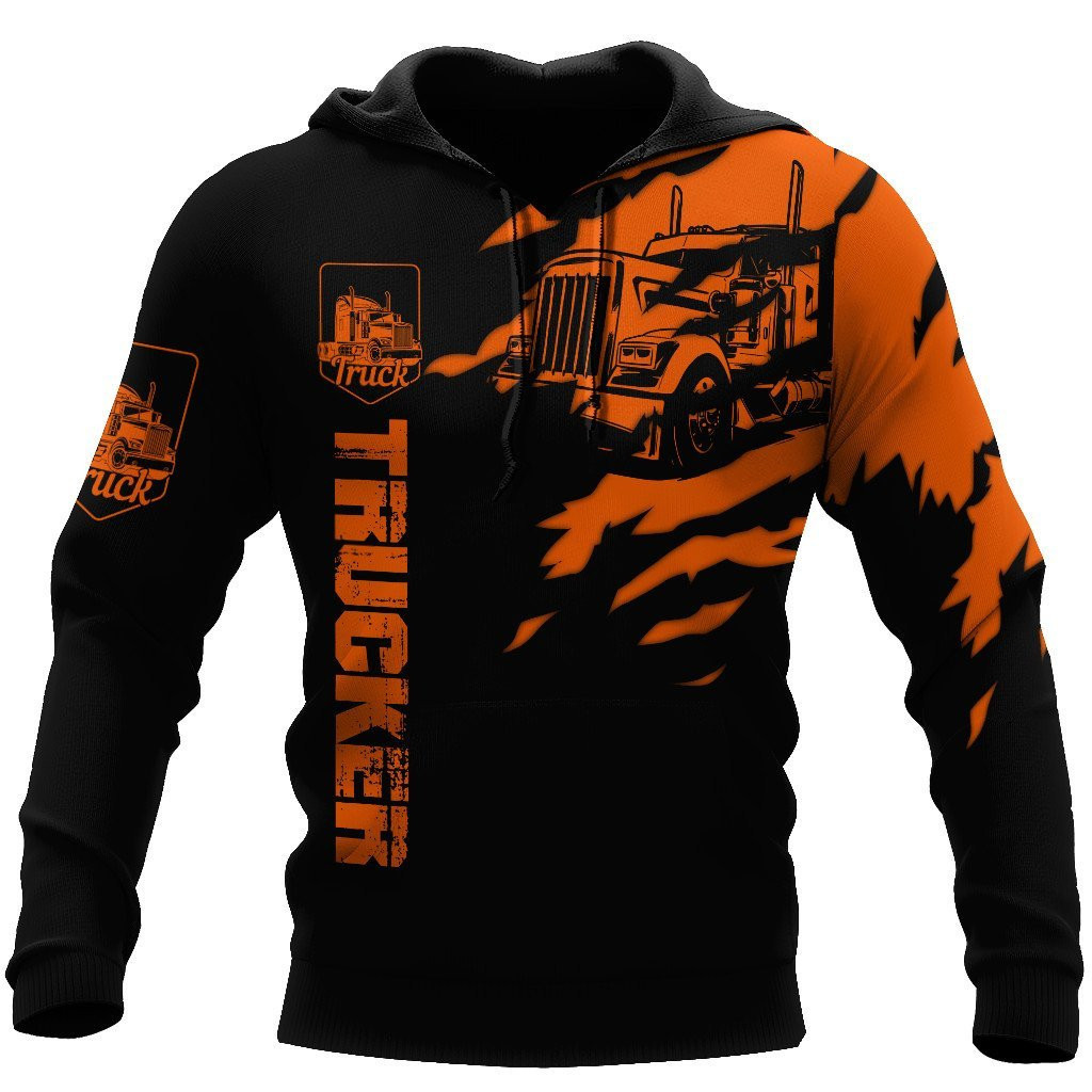 Trucker Orange Color And Black 3D All Over Printed Hoodie For Men And Women