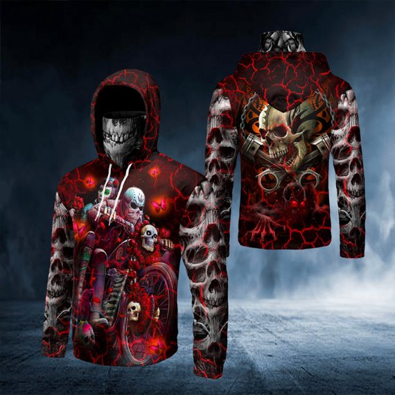 Red Rose Motorcycle Skeleton Couple Skull 3D All Over Printed Bandana Hoodie Us Size