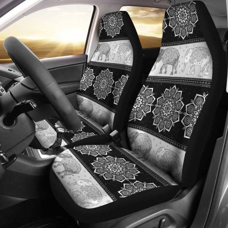 Flower Mandala Elephant Black Car Seat Covers