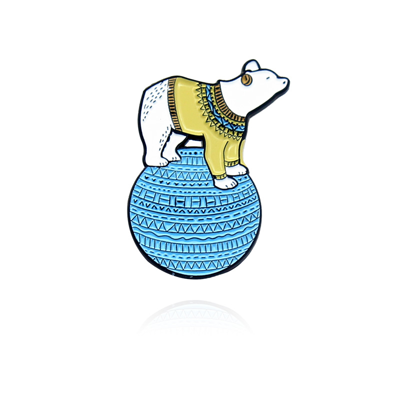 A polar bear playing acrobatics Enamel Brooch Blue ball Yellow sweater Listen to the headphones Cute animals Pin Bags Badge alx