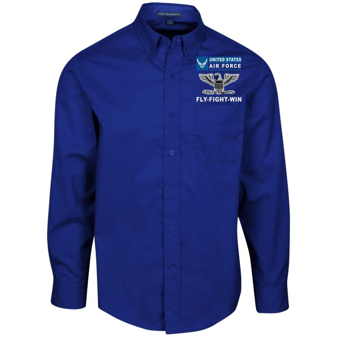 US Air Force O-6 Colonel Col O6 Field Officer- Fly Flight Win Embroidered Men’s LS Dress Shirt