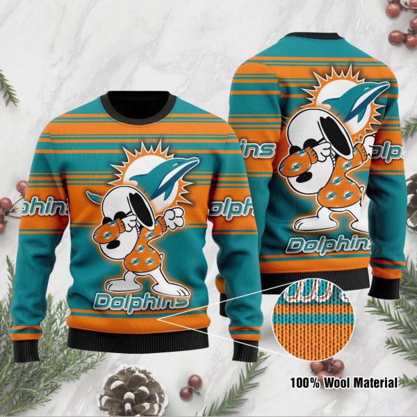 Miami Dolphins Snoopy Gift For Fan Ugly Wool Sweater Christmas V2