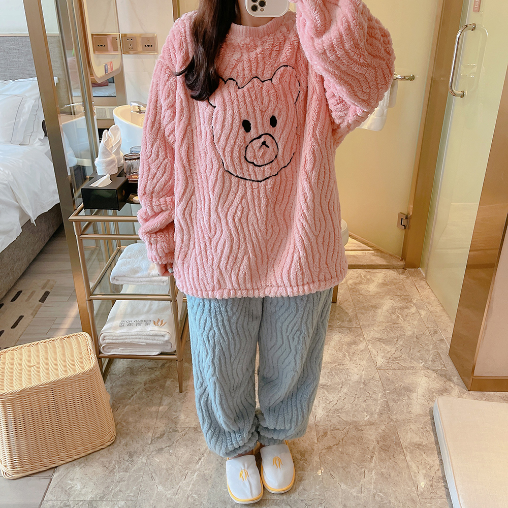 Winter Women Pajama Sets Cartoon Flannel Plus Oversized Sleepwear Velvet Home Wear Thicker Coral Fleece Homewear Outwear M-7XL alx