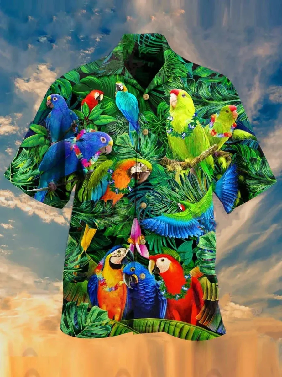 Vintage Parrots Hawaii Summer Beach Shirt Ha21785