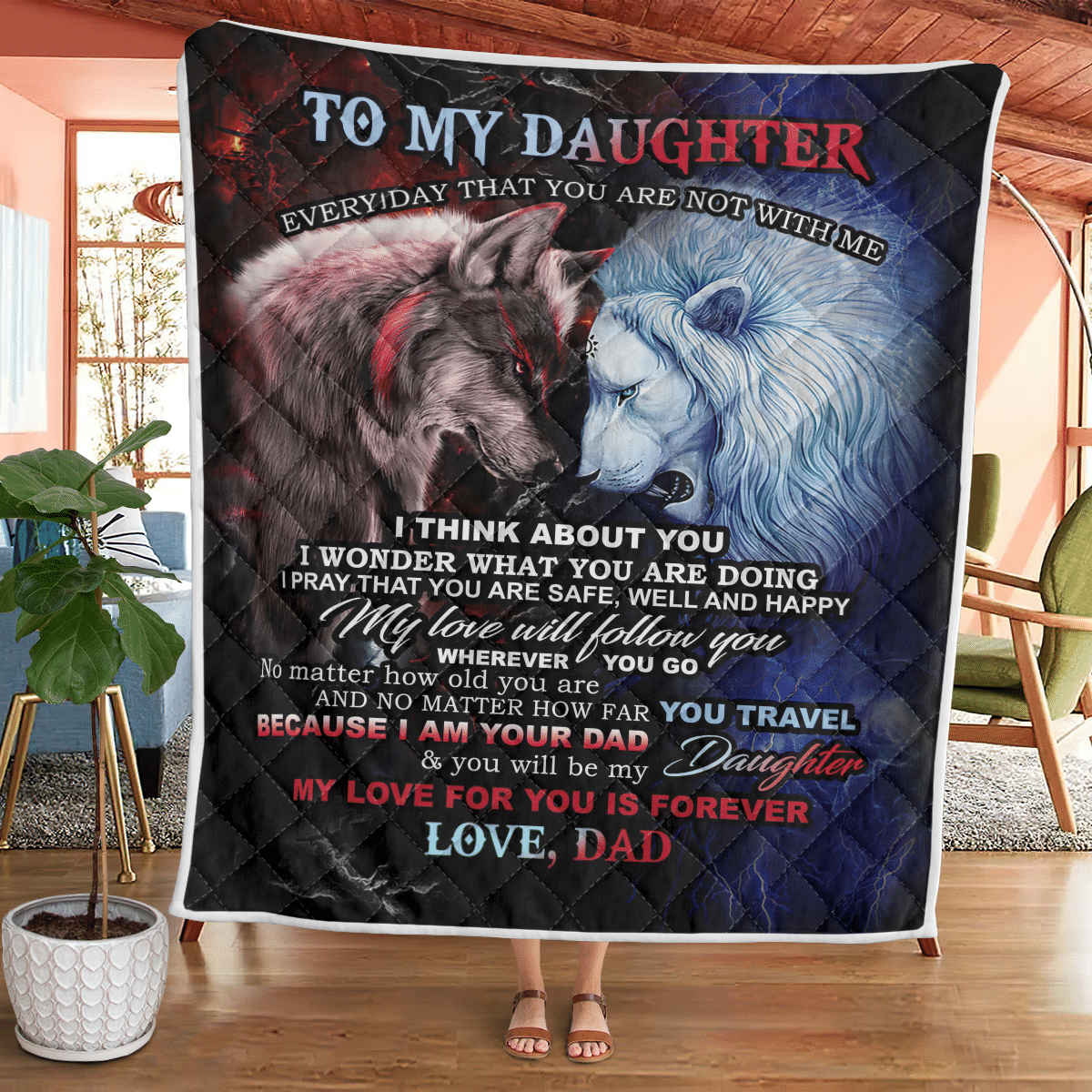 Wooni To My Daughter My Love For You Is Forever – Wolf And Lion Quilt Wq030327