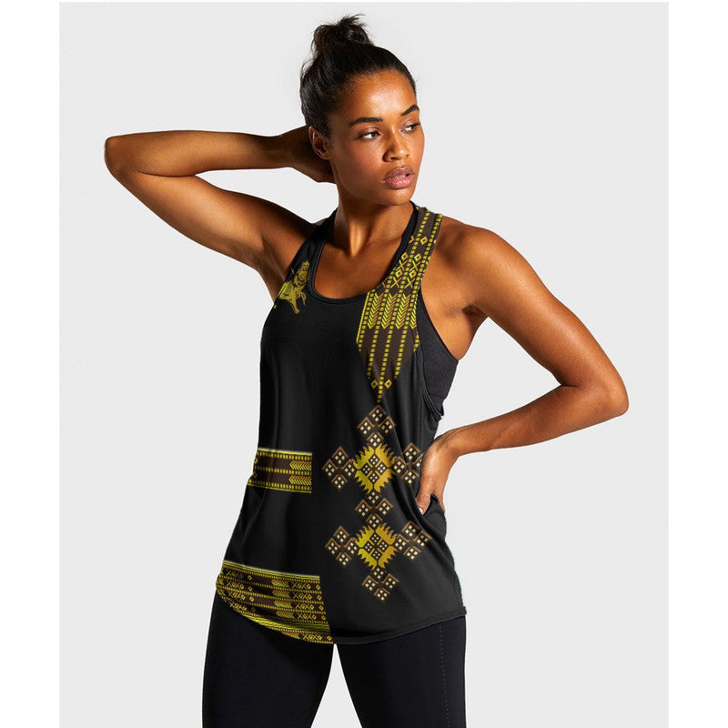 (Custom Personalised) Ethiopia Women Racerback Tank Ethiopian Lion Of Judah Simple Tibeb Style – Black Lt8