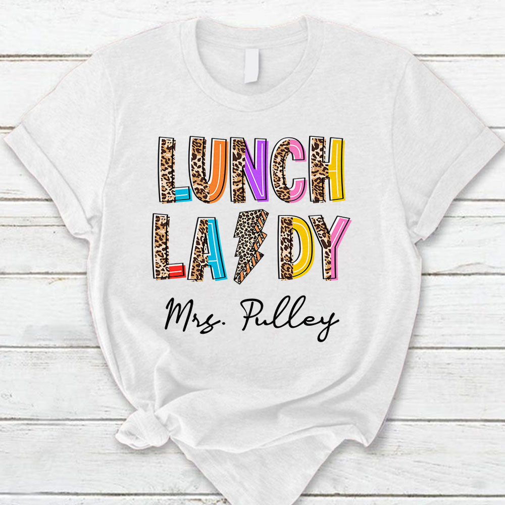 Personalized Lunch Lady Colorful Distressed Leopard Lightning Bolt T-Shirt For Teacher Hn98 Lihd