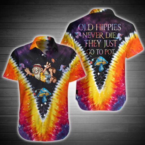 Old Hippies Never Die They Just Go To Pot Tie-Dye Mushroom Universe Men Shirt For Hippie Lovers, Summer Outfit