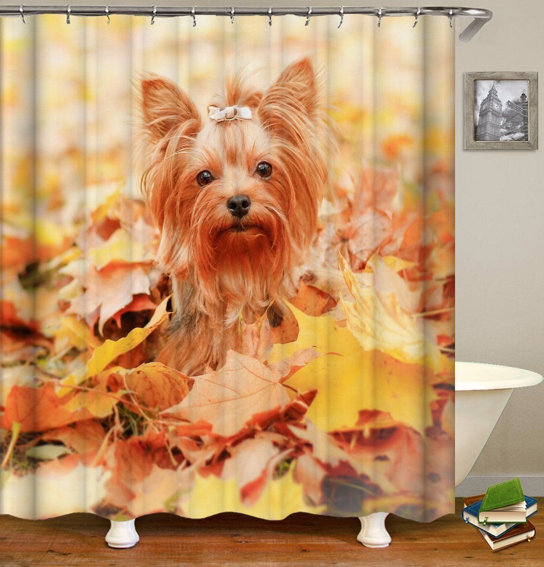 The Cute Dog And Maple Leaves 3D Printed Shower Curtain Gift Home Decoration