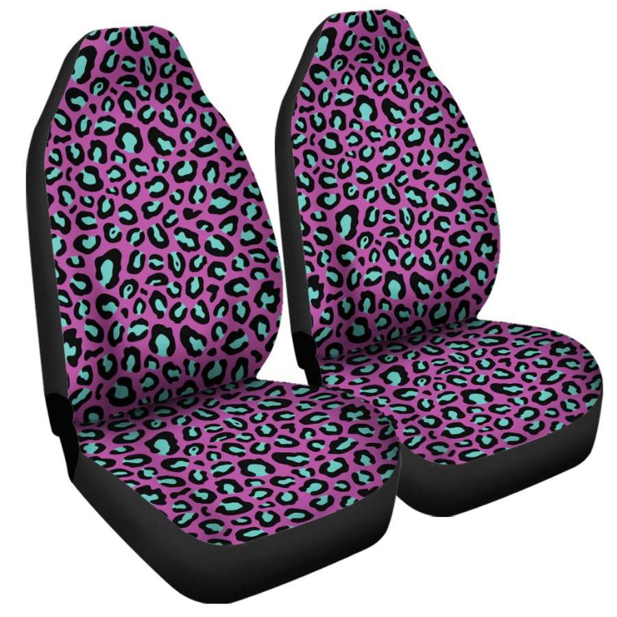 Purple And Teal Leopard Pattern Print Universal Fit Car Seat Covers