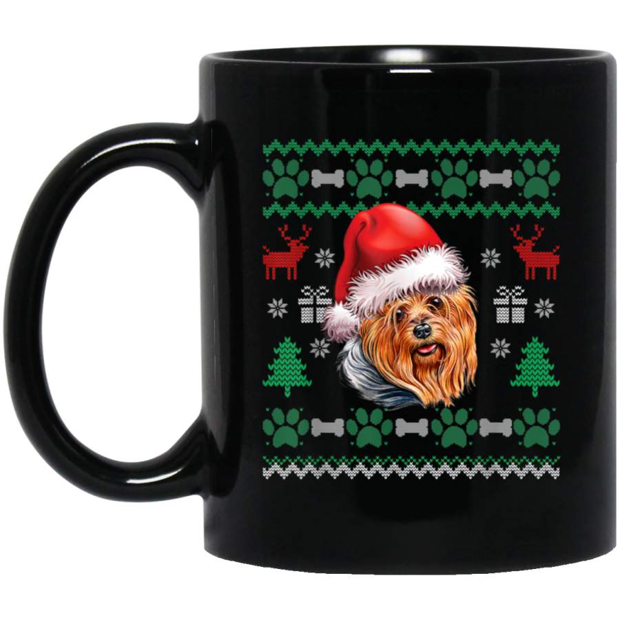 Yorkshire Terrier Santa Hat Christmas Ugly Sweater Pajama  11 oz 15 oz Mug Black