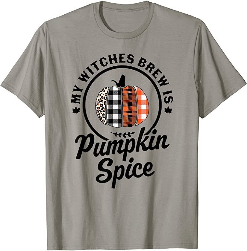 My Witches Brew Is Pumpkin Spice Halloween Plaid Leopard T-Shirt