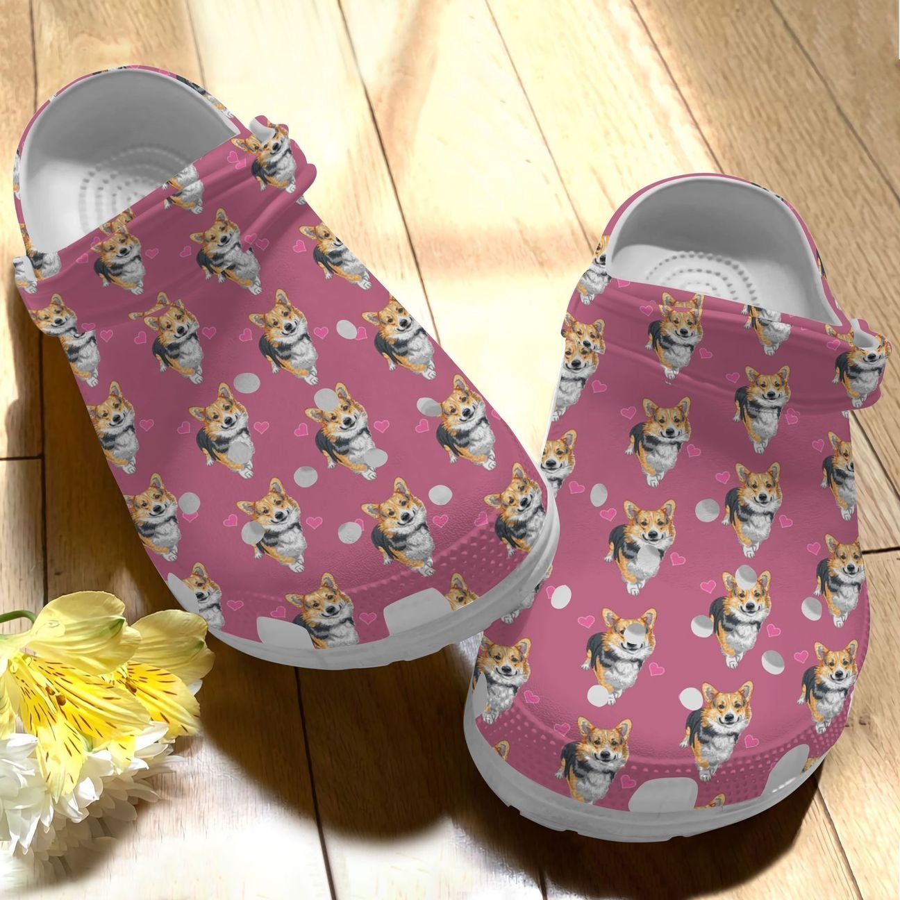 Corgi Personalize Clog, Custom Name, Text, Fashion Style For Women, Men, Kid, Print 3D Whitesole Pattern 10