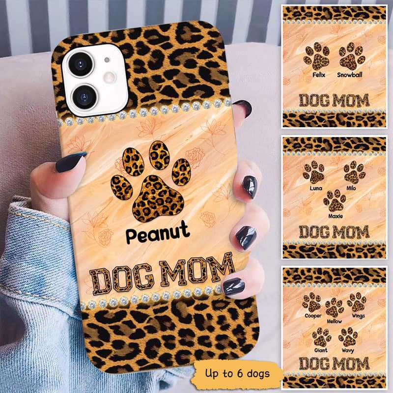 Dog Mom Leopard Pattern Paws Personalized Phone Case