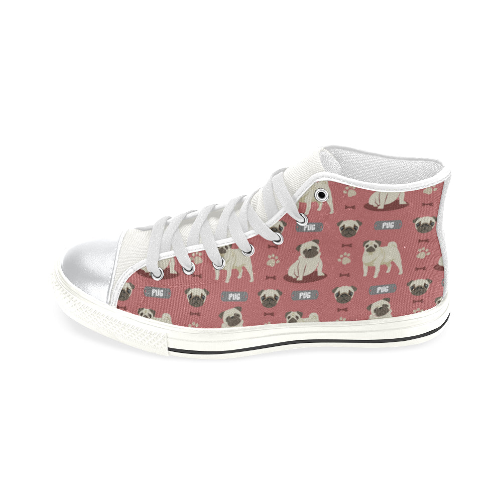 Pug Pattern White High Top Canvas Shoes for Kid