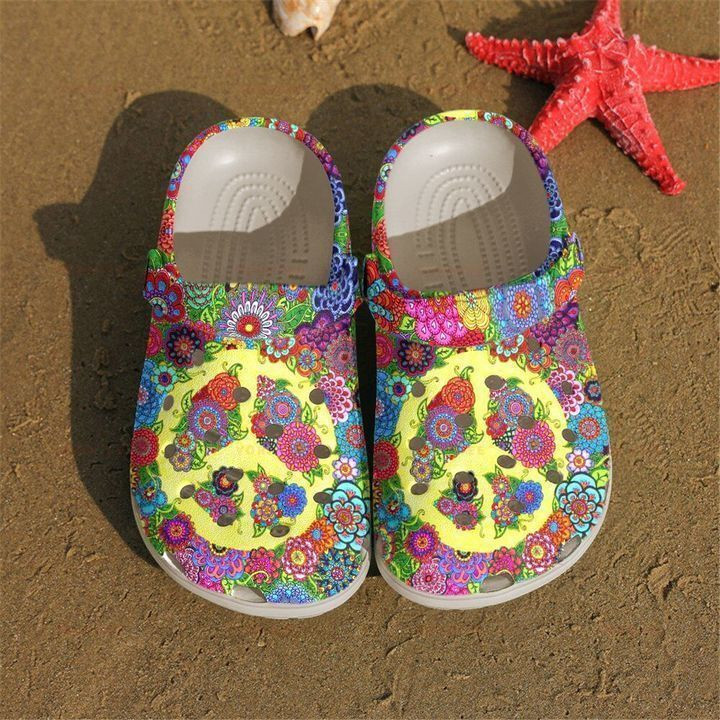 Frog Hippie Floral Sign 5 Gift For Lover Rubber clog Shoes Comfy Footwear 2