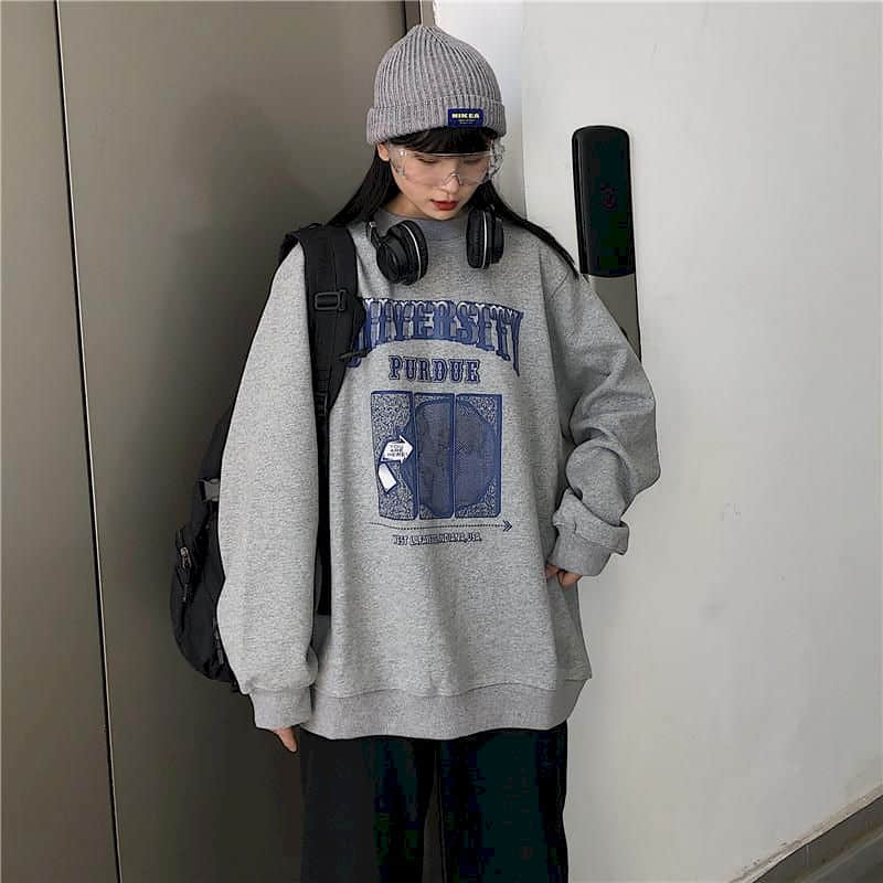 2021 Spring Autumn Pullover Women Korean Loose Goth Clothes Sweatshirt Vintage Oversized Long Sleeve Harajuku Korean Top O-Neck alx