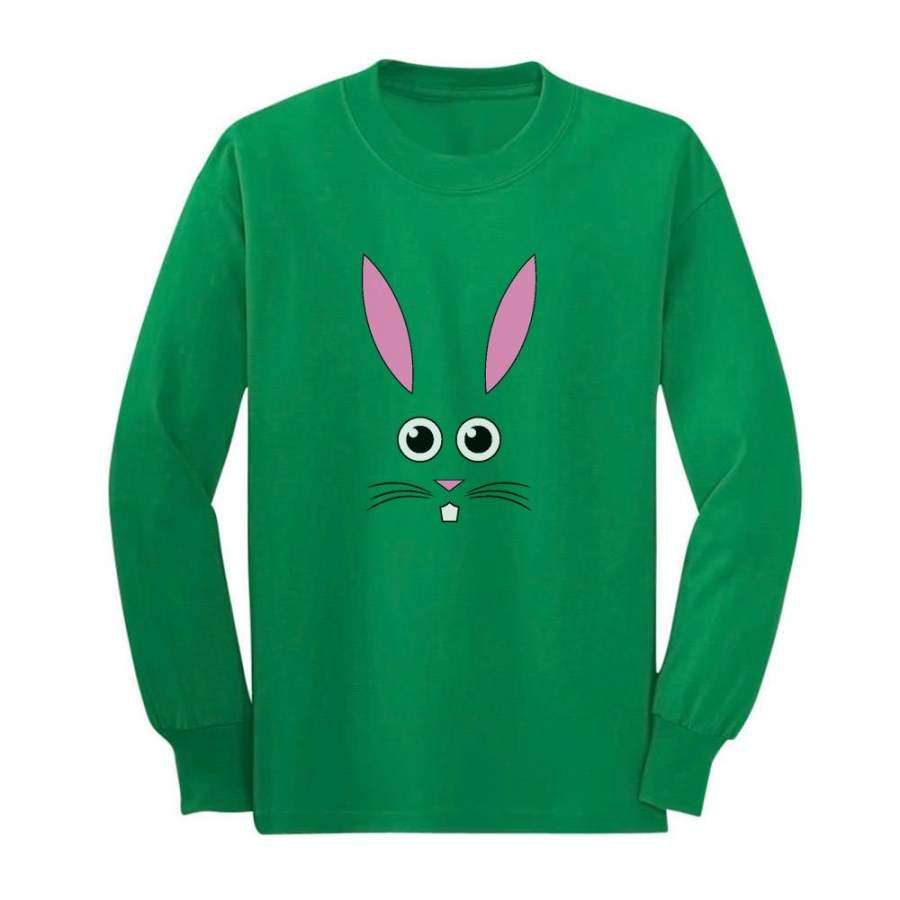 Children’s Cute Easter Bunny Face Youth Kids Long Sleeve T-Shirt