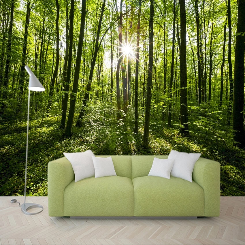 Country Style Green Forest Nature Landscape Photo Mural Environmental Friendly Non-woven Straw 3D Customized Wallpaper For Wall alx
