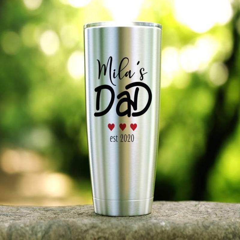 Personalized New Dad Tumbler, Baby Name Travel Mug, Husband Fathers Day Travel Tumbler, New Father Travel