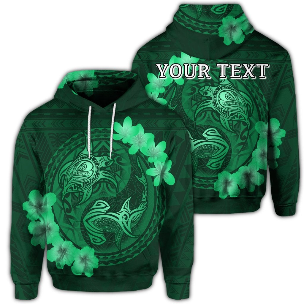 (Personalised) Hawaii Yin Yang Turtle Shark Hibiscus Plumeria Hoodie – Green – Ah