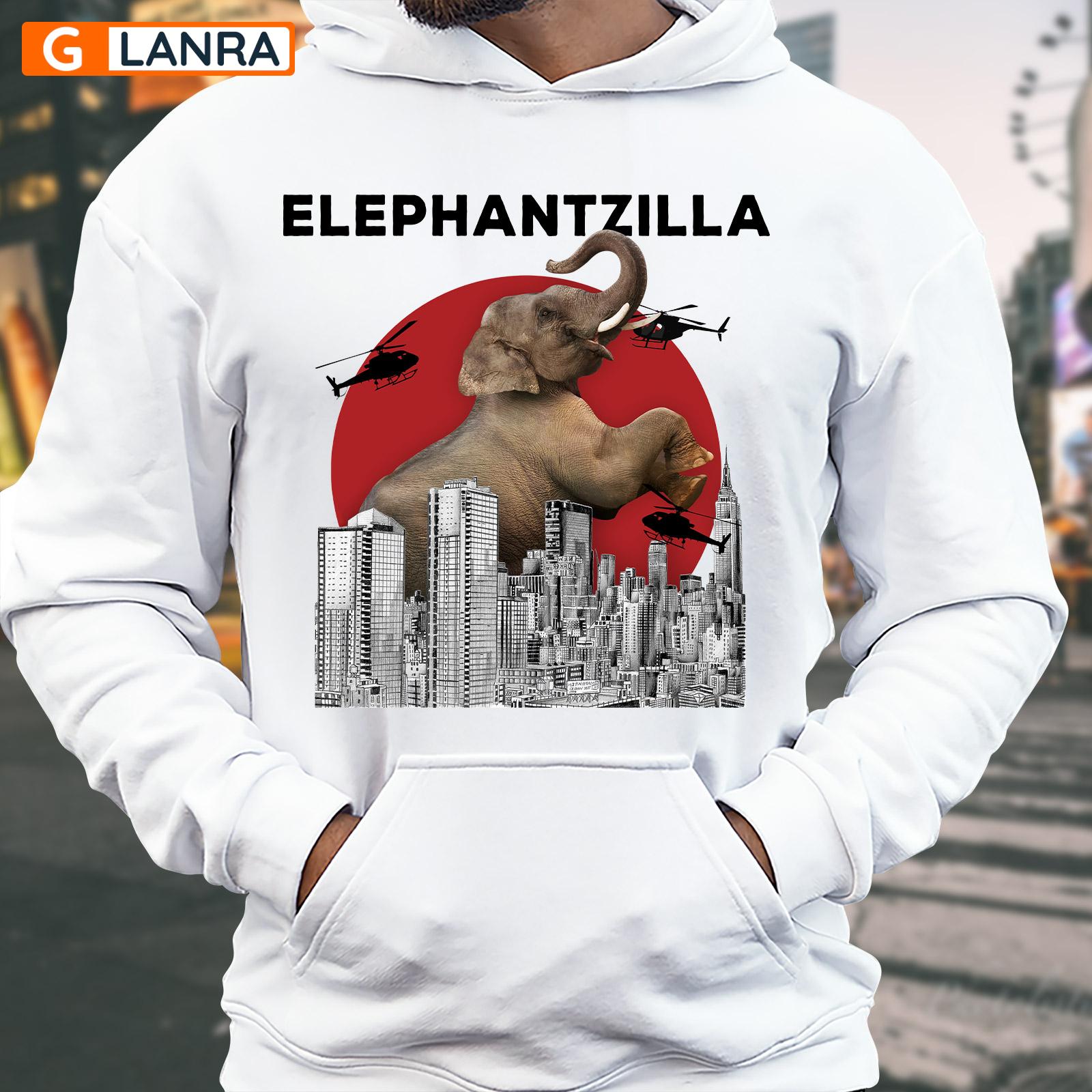 Elephantzilla Hoodie, Elephant Hoodie, Elephant Animal Hoodie, Elephant With Skyscraper And Helicopter Hoodie, Sweatshirt, Unisex Sweater