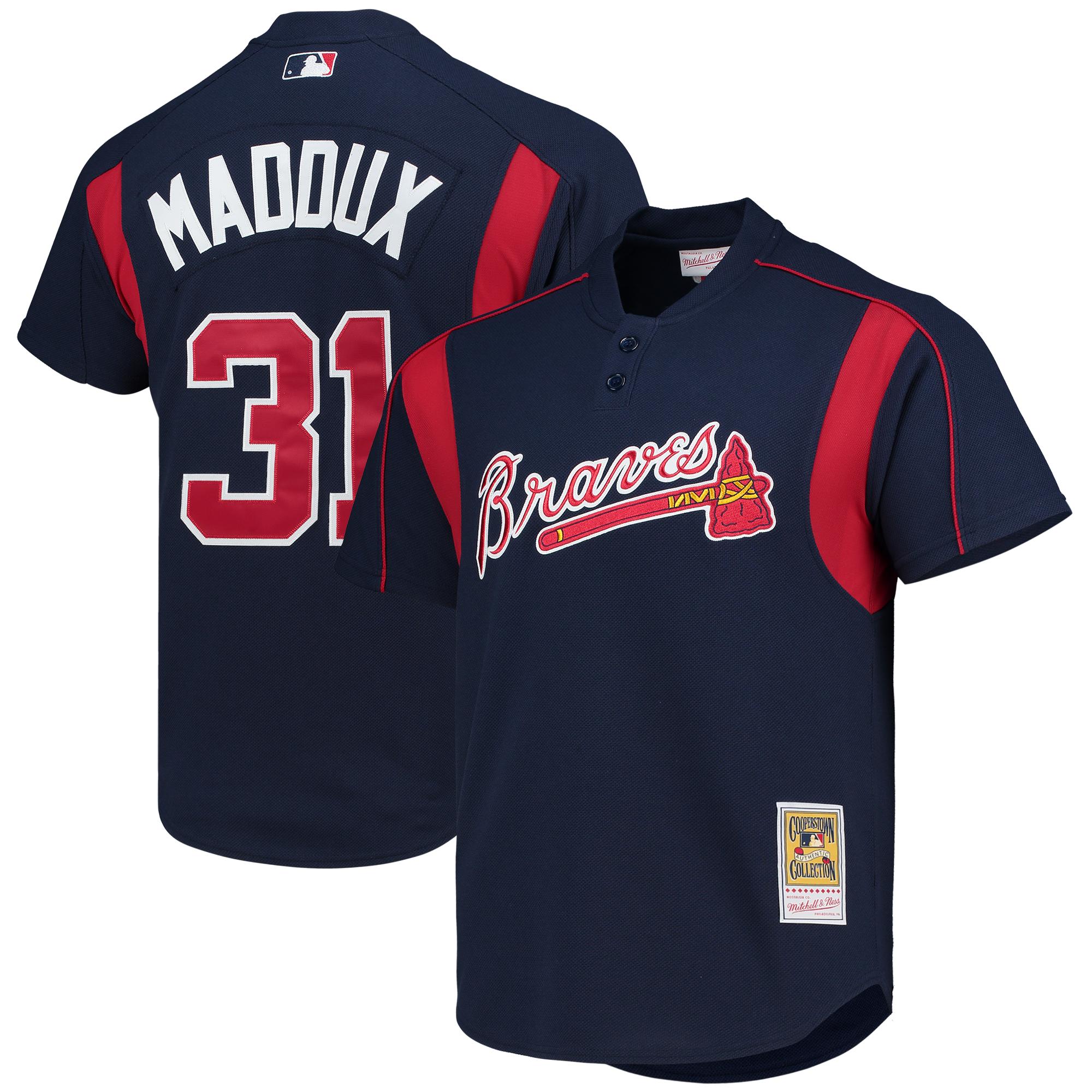 Men’s Atlanta Braves Greg Maddux Mitchell & Ness Navy Cooperstown Collection Mesh Batting Practice Button-Up Jersey