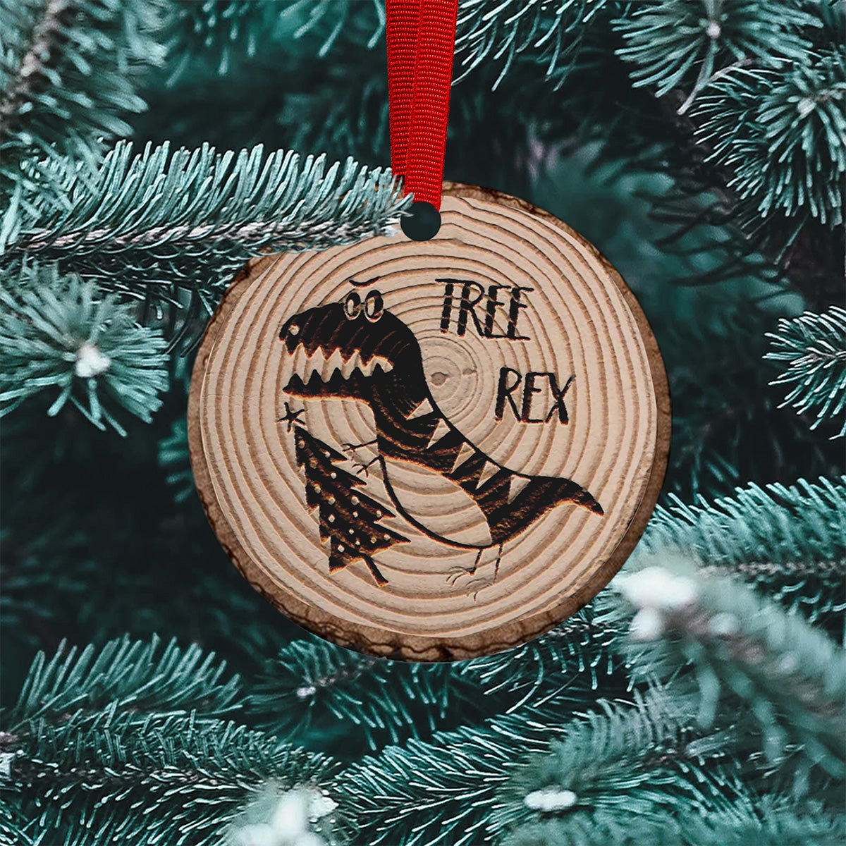 Wood Effect Print Christmas Ornaments Tree Topper Decoration 2020 Gift Ideas T Rex Tree Rex Funny 201031 Ornament (2 sided)