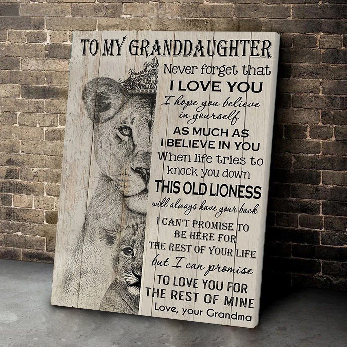 To My Granddaughter Lion Poster Canvas