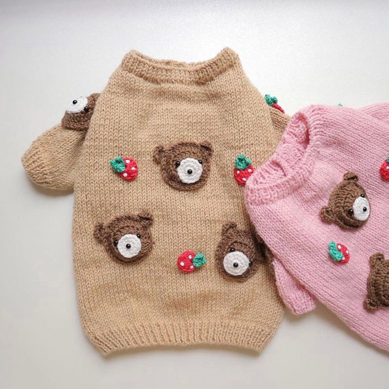 Bear Sweater Dog Clothes Strawberry Sweet Pink Small Dogs Clothing Puppy Autumn Winter Warm Soft Kawaii Teddy Cute Pet Products alx