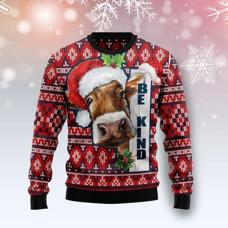 Cow Be Kind Ugly Christmas Sweater | For Men & Women | Adult | Us4254