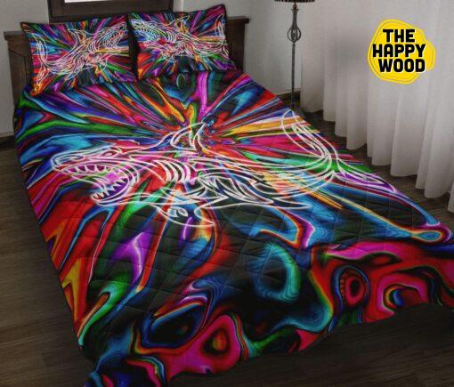 Shark Hippie Colorful Style Quilt Bed Set And Pillow Covers