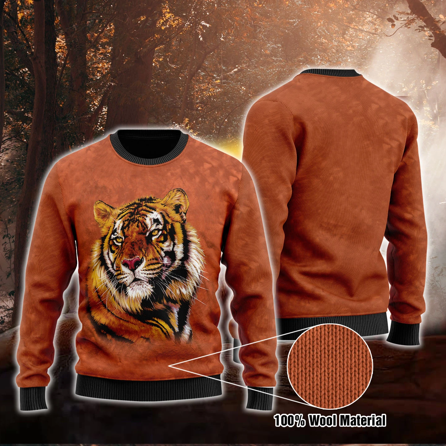 Tiger Lover Orange Color Wool Sweater