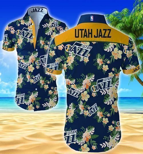 Utah Jazz Hawaii Graphic Print Short Sleeve Hawaii Casual Shirt Ha103859