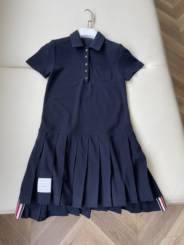 TB summer new trendy brand drape cotton piqué breathable dry and washable Polo pleated dress alx