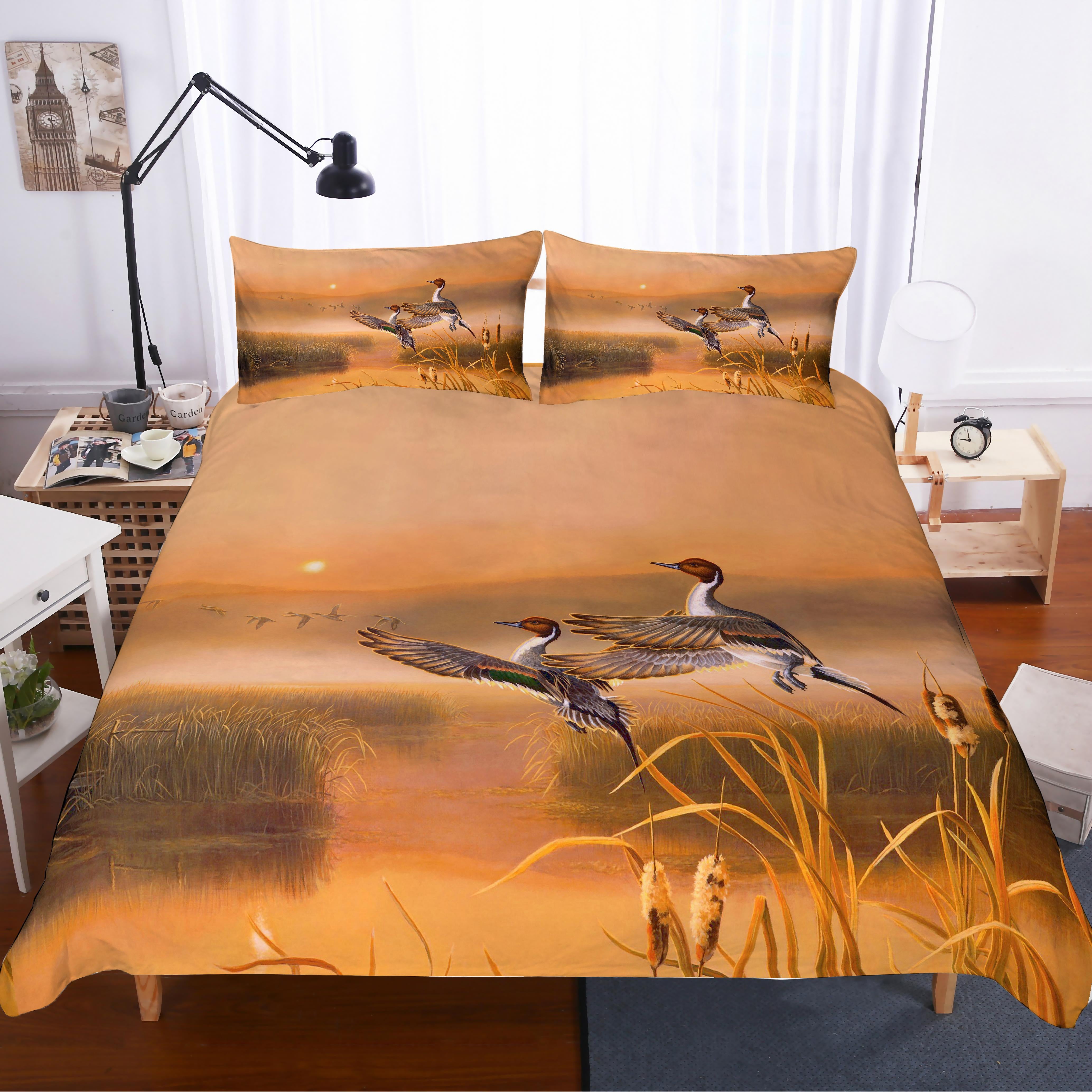 3D Setting Sun Lake Animals Birds Quilt Cover Set Bedding Set Pillowcases 48