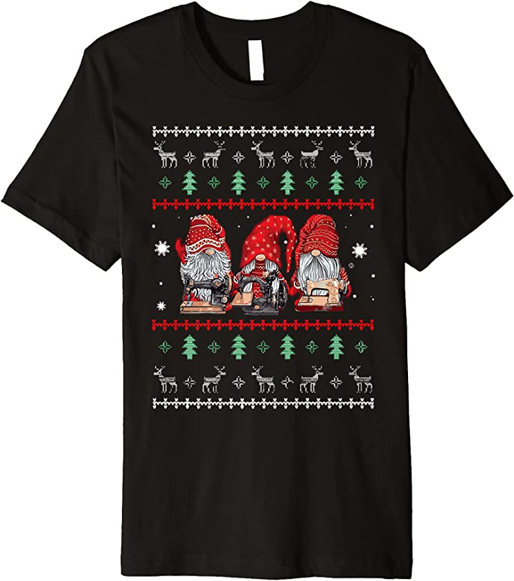 Ugly Christmas Sweater Gnome with Sewing Machines Premium T-Shirt