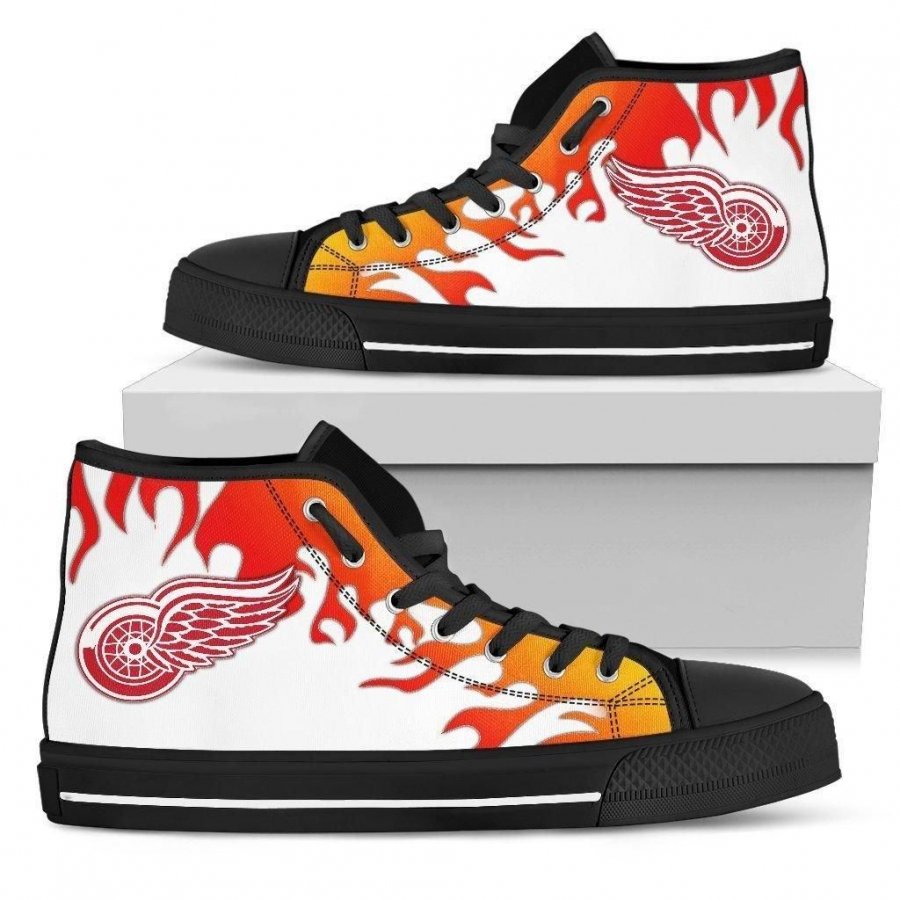 Fire Burning Fierce Strong Logo Detroit Red Wings High Top Shoes #262