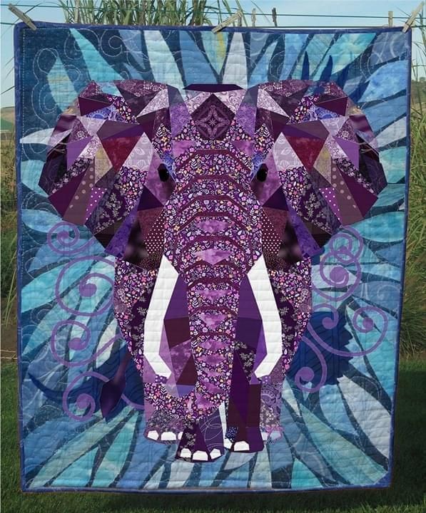 Purple Elephant  Pattern  Quilt Blanket