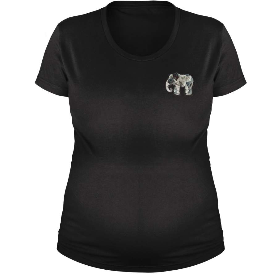 Embroidered Furry Mandala Elephant Patch (Pocket Print) Maternity Pregnancy Scoop Neck T-Shirt