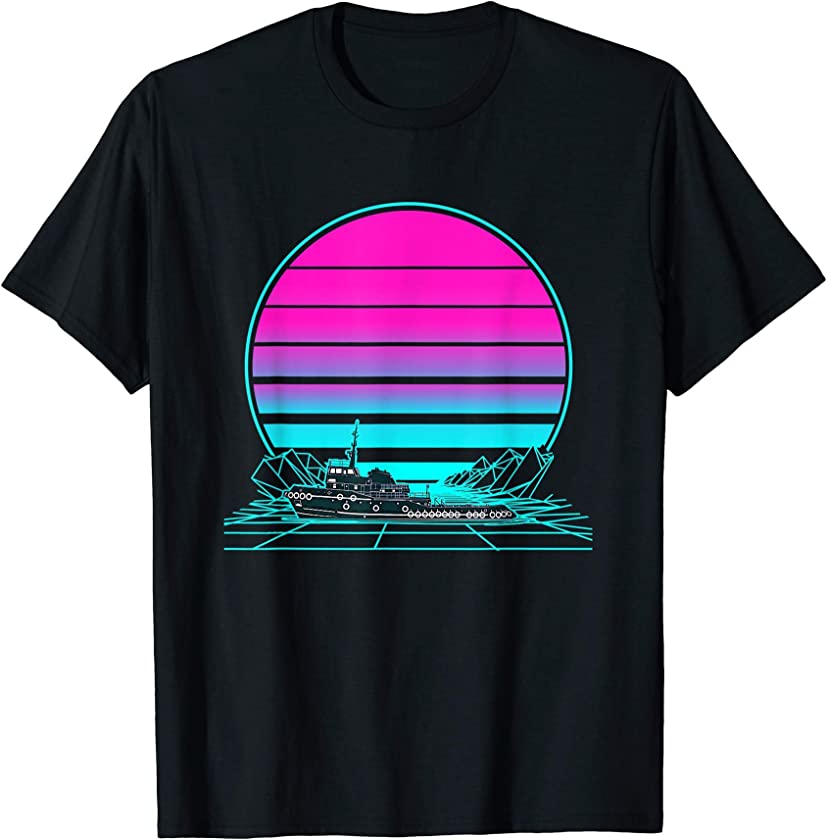 Vintage Retro Sunset Tugboat T-Shirt