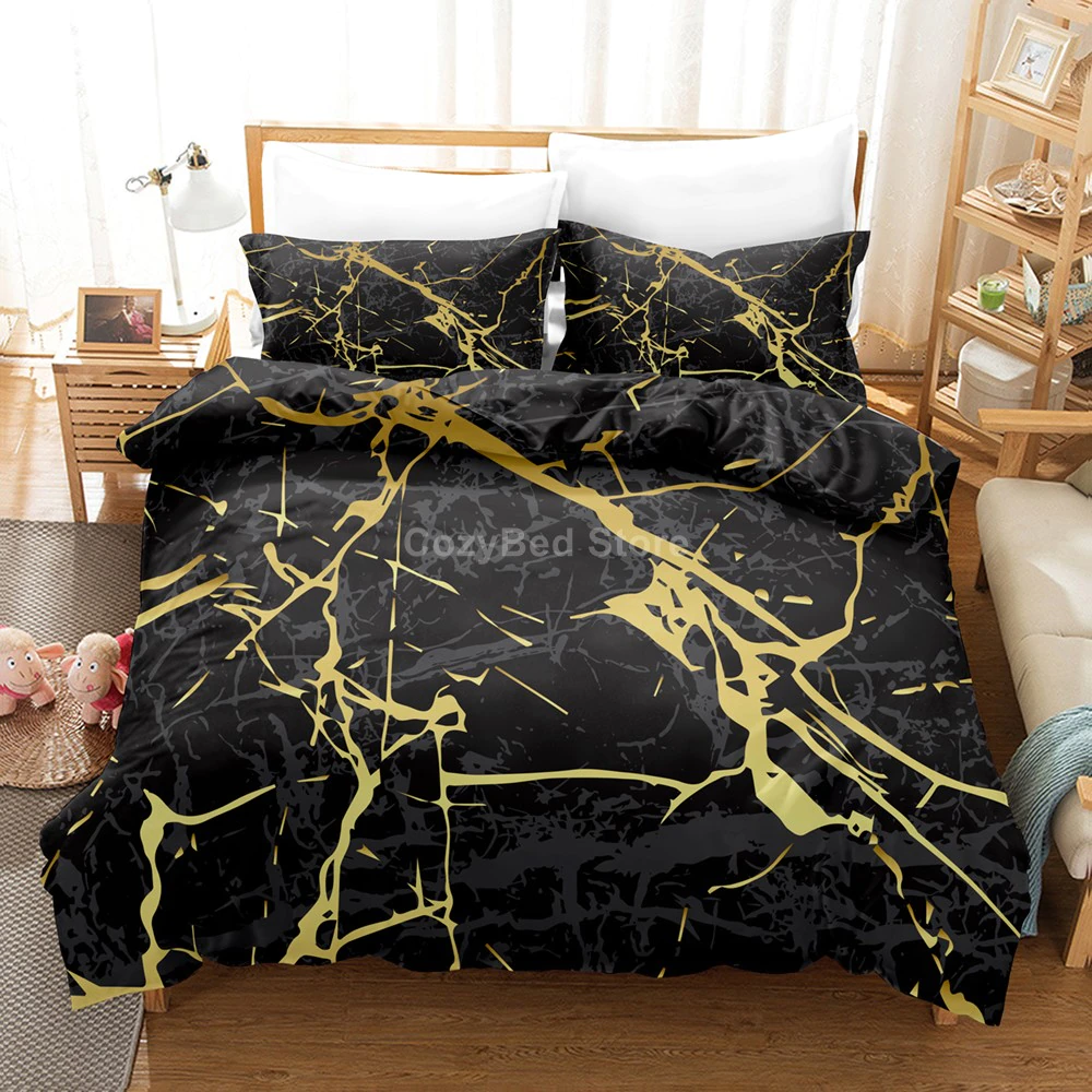 Black Gold Marble 3D Bedding Set Bed Linen  Duvet Cover Sets Home Decor Twin Single Queen King Size Fashion Mn Gift